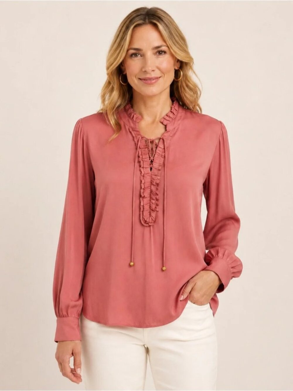 Rose Sandwashed Ruffle Blouse